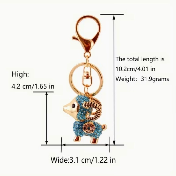 Goat Ram Bag Charm Keychain with Key Ring for Purse Handbag Rhinestone New - Picture 2 of 3